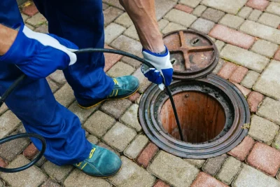 Plumber cleaning an outdoor sewer drain in Valrico