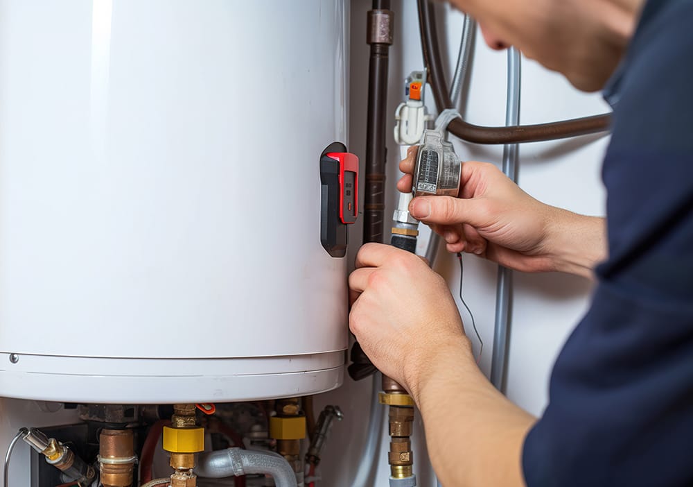 Technician repairing pipes connected to a water heater in Valrico